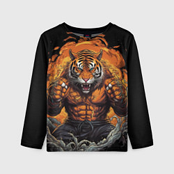 Детский лонгслив Муай - Тай тигр в стойке боевые искусства