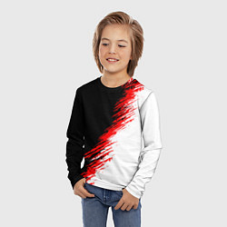 Лонгслив детский Черные красные и белые штрихи красок, цвет: 3D-принт — фото 2