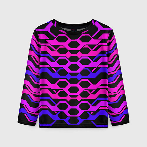 Детский лонгслив Розовые техно полосы на чёрном фоне / 3D-принт – фото 1