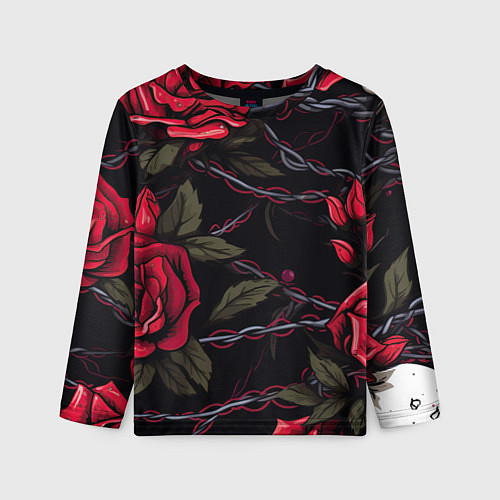 Детский лонгслив Череп и красные розы / 3D-принт – фото 1