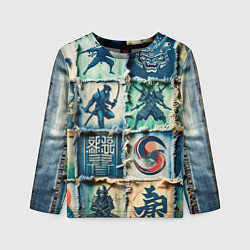 Детский лонгслив Самураи на пэчворк дениме