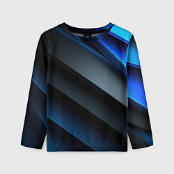 Детский лонгслив Темная синяя стильная абстракция на черном фоне