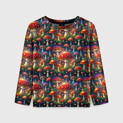Детский лонгслив Красные мухоморы в лесу паттерн / 3D-принт – фото 1