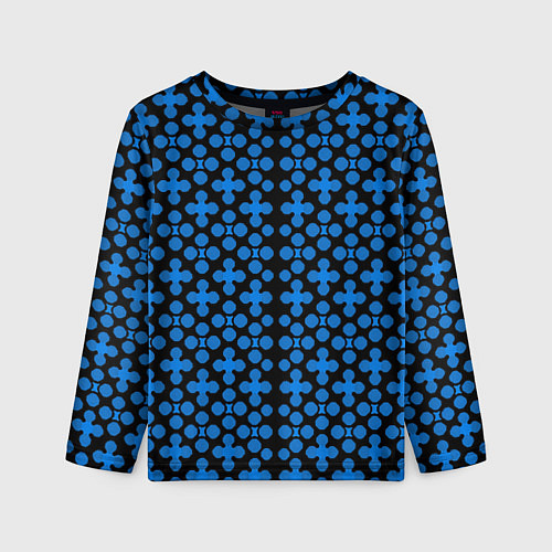 Детский лонгслив Синие четырёхлистники на чёрном фоне / 3D-принт – фото 1
