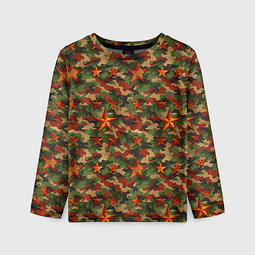Детский лонгслив Камуфляж со звездами СССР / 3D-принт – фото 1