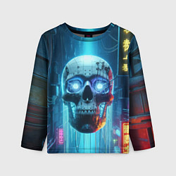 Детский лонгслив Cyber skull - neon glow ai art