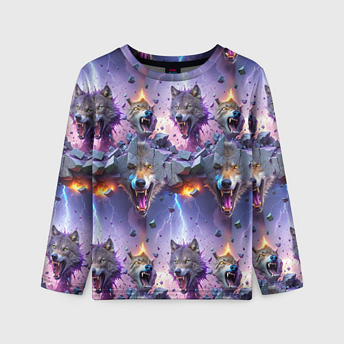 Детский лонгслив Волки и молнии / 3D-принт – фото 1