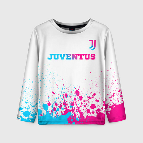 Детский лонгслив Juventus neon gradient style посередине / 3D-принт – фото 1