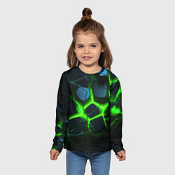 Лонгслив детский Зеленый неон и разлом плит, цвет: 3D-принт — фото 2