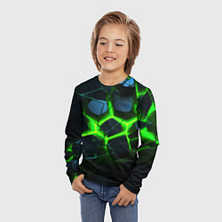 Лонгслив детский Зеленый неон и разлом плит, цвет: 3D-принт — фото 2