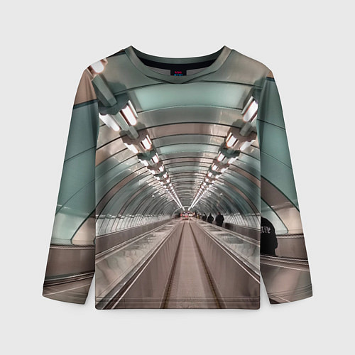 Детский лонгслив Траволатор на станции метро Спортивная в Петербург / 3D-принт – фото 1