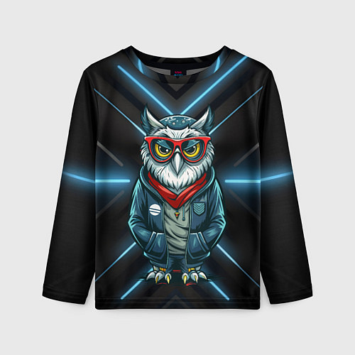 Детский лонгслив Сова в стильной одежде модница / 3D-принт – фото 1