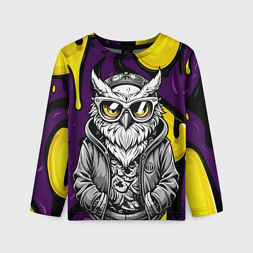 Детский лонгслив Модная сова фиолетово-желтый фон / 3D-принт – фото 1