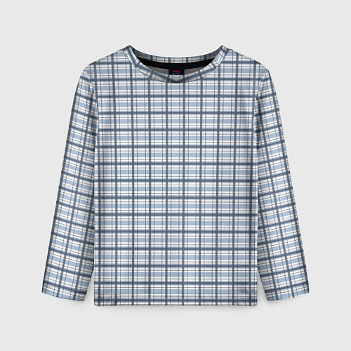 Детский лонгслив Светлый бело-синий паттерн клетчатый / 3D-принт – фото 1