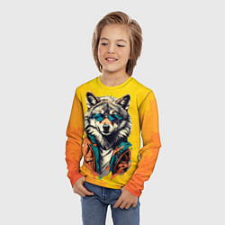Лонгслив детский Стильный волк в солнечных очках, цвет: 3D-принт — фото 2