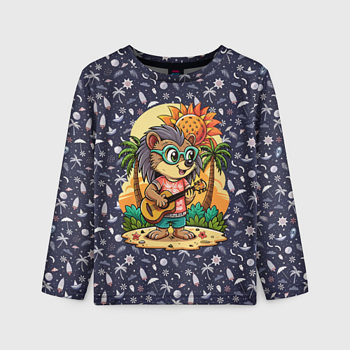 Детский лонгслив Ежик играет на гитаре жаркое лето / 3D-принт – фото 1