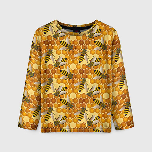 Детский лонгслив Соты со пчелами / 3D-принт – фото 1