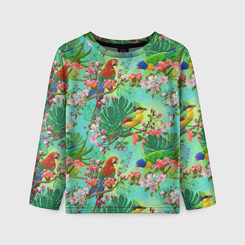 Детский лонгслив Попугаи и птицы в джунглях / 3D-принт – фото 1