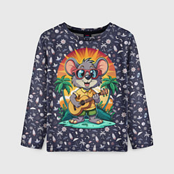 Детский лонгслив Грызун играет на гитаре жарким летом