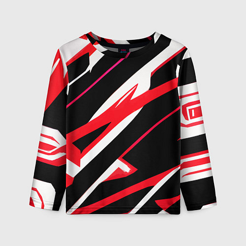 Детский лонгслив Красно-белые полосы на чёрном фоне / 3D-принт – фото 1