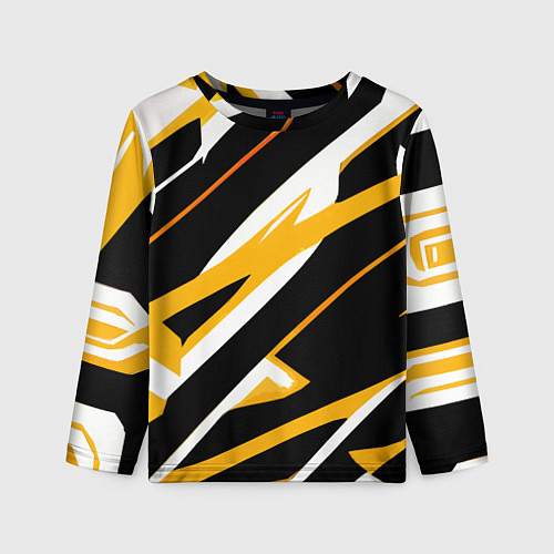 Детский лонгслив Жёлто-белые полосы и чёрный фон / 3D-принт – фото 1