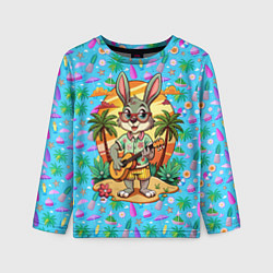 Детский лонгслив Заяц играет на гитаре жарким летом