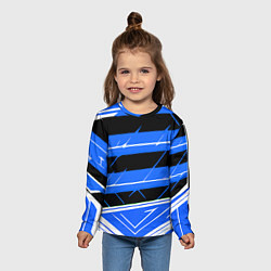 Лонгслив детский Чёрно-белые полосы на синем фоне, цвет: 3D-принт — фото 2