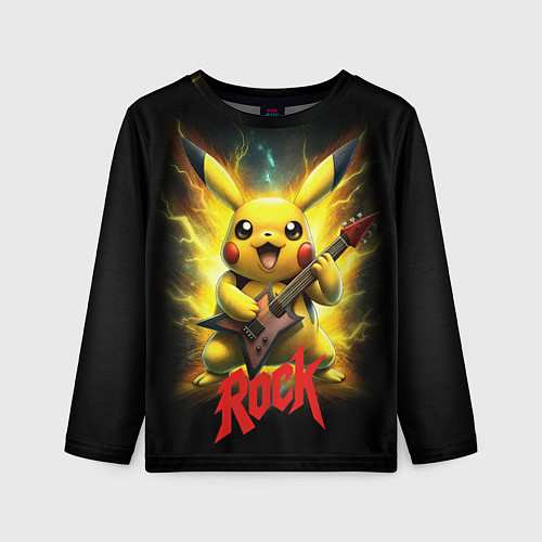 Детский лонгслив Пикачу рок звезда с электрогитарой / 3D-принт – фото 1