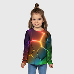 Лонгслив детский Радужные неоновые плиты в разломе, цвет: 3D-принт — фото 2