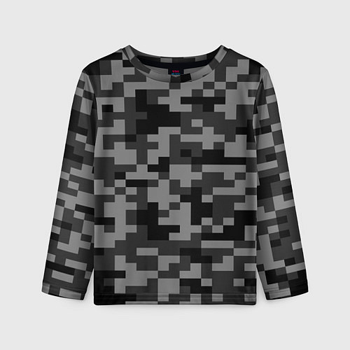 Детский лонгслив Камуфляжные пиксели блэк / 3D-принт – фото 1