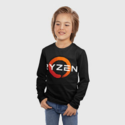 Лонгслив детский AMD ryzen logo carbon black, цвет: 3D-принт — фото 2