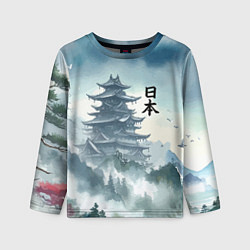 Лонгслив детский Японская пагода в тумане - нейросеть, цвет: 3D-принт