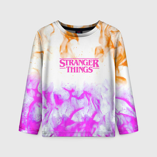 Детский лонгслив Очень странные дела огонь неоновый / 3D-принт – фото 1