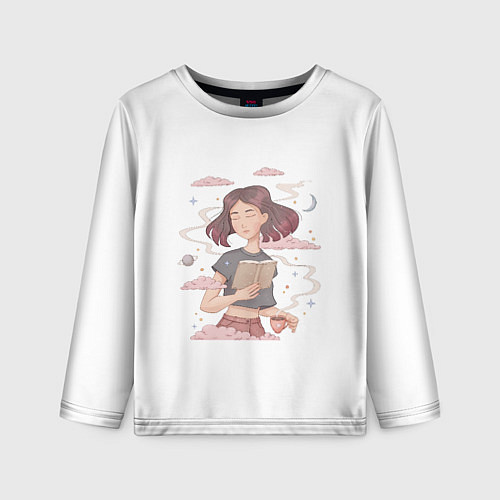Детский лонгслив Pink dreams girl with book / 3D-принт – фото 1