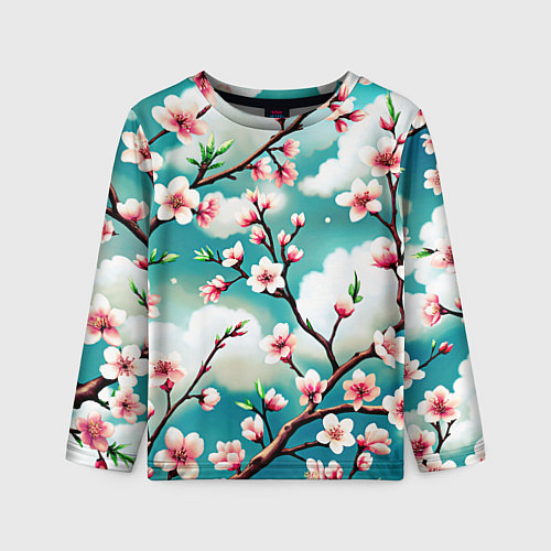 Детский лонгслив Цветущие ветки японской сакуры / 3D-принт – фото 1
