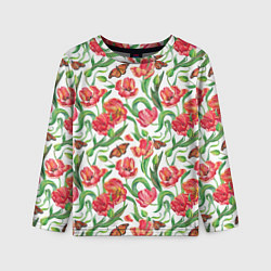 Детский лонгслив Красные тюльпаны