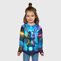 Лонгслив детский Neon cyber Pikachu made of metal steel - ai art, цвет: 3D-принт — фото 2