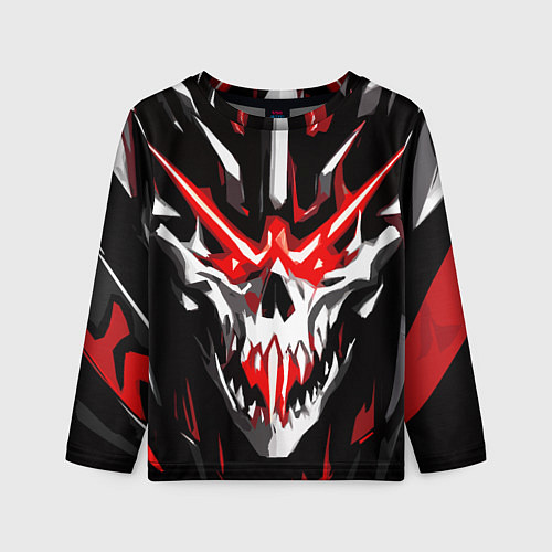 Детский лонгслив Абстрактный белый череп и красные полосы / 3D-принт – фото 1