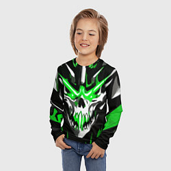 Лонгслив детский Абстрактный белый череп и зелёные полосы, цвет: 3D-принт — фото 2