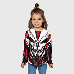 Лонгслив детский Белый череп и красные полосы на чёрном фоне, цвет: 3D-принт — фото 2