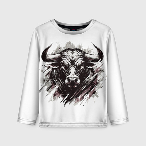 Детский лонгслив Гранж - портрет быка: голова / 3D-принт – фото 1