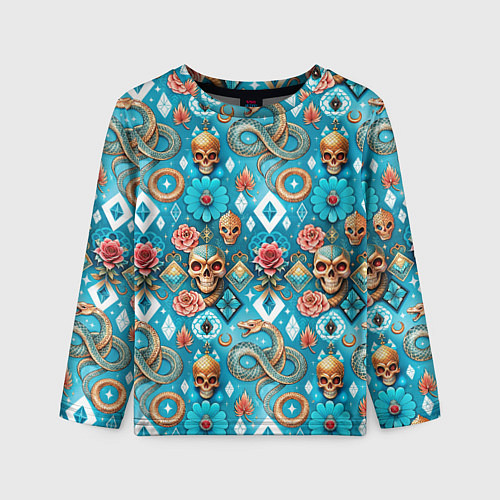 Детский лонгслив Паттерн змеи и черепа / 3D-принт – фото 1