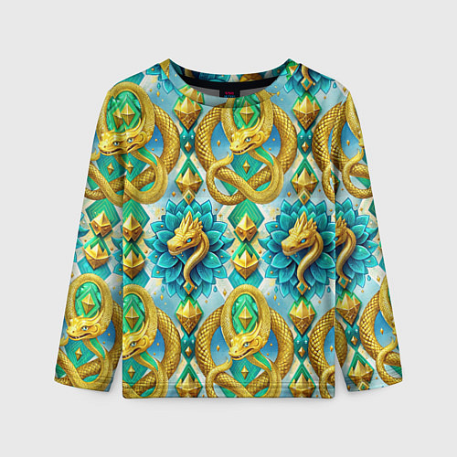 Детский лонгслив Золотистые змеи и цветы / 3D-принт – фото 1