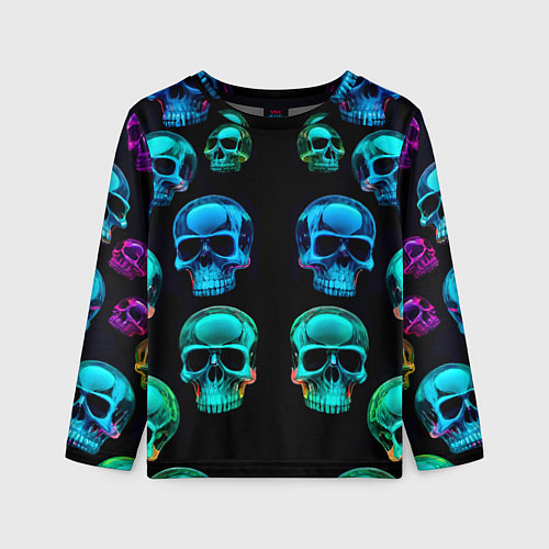 Детский лонгслив Neon skulls - ai art pattern / 3D-принт – фото 1