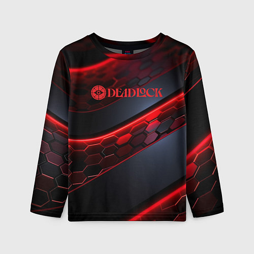Детский лонгслив Deadlock logo красные соты и неон / 3D-принт – фото 1