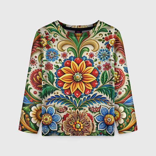 Детский лонгслив Русские классические узоры и орнамент / 3D-принт – фото 1