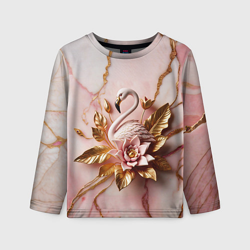 Детский лонгслив Розовый фламинго и лотос из мрамора и золота / 3D-принт – фото 1