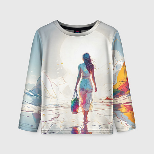 Детский лонгслив Девушка на фантастическом пляже / 3D-принт – фото 1