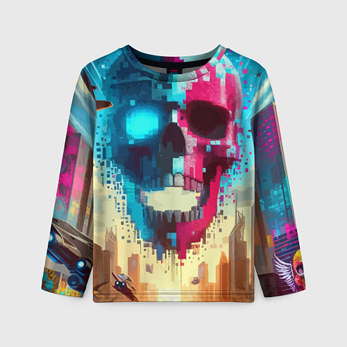 Детский лонгслив Cool vanguard neon cyber skull - ai art / 3D-принт – фото 1