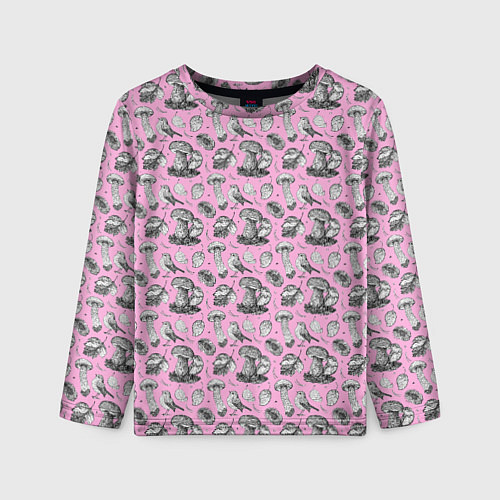 Детский лонгслив Малиновка и грибы на розовом / 3D-принт – фото 1